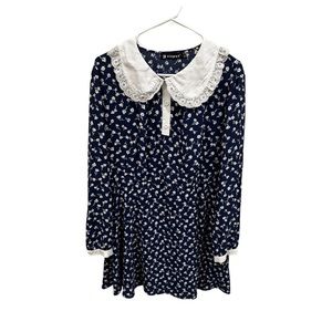 Lace Peter Pan collar floral navy long sleeve dress size XL